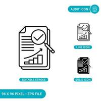 Audit icons set vector illustration with solid icon line style. Financial overview control concept. Editable stroke icon on isolated background for web design, infographic and UI mobile app.