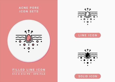 iconos de poros de acné establecen ilustración vectorial con estilo de línea de icono sólido. concepto de inflamación de la piel de la capa. icono de trazo editable en un fondo aislado para diseño web, infografía y aplicación móvil ui. vector