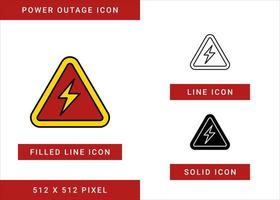 los iconos de corte de energía establecen una ilustración vectorial con un estilo de línea de icono sólido. símbolo de prohibición del círculo del sistema eléctrico. icono de trazo editable en un fondo aislado para diseño web, interfaz de usuario y aplicación móvil vector