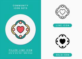 Community icons set vector illustration with solid icon line style. Teamwork care support concept. Editable stroke icon on isolated background for web design, infographic and UI mobile app.