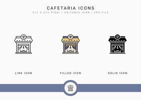 iconos de cafetería establecer ilustración vectorial con estilo de línea de icono sólido. concepto moderno de construcción de cafeterías. icono de trazo editable en un fondo aislado para diseño web, interfaz de usuario y aplicación móvil vector