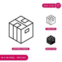 Box icons set vector illustration with solid icon line style. Flat crate concept. Editable stroke icon on isolated background for web design, infographic and UI mobile app.