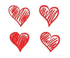 Hand-drawn vector heart shapes set.