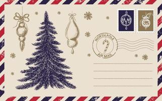 correo de navidad, postal, ilustración dibujada a mano. vector