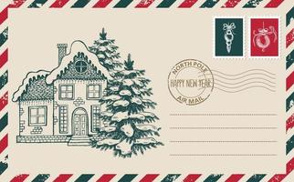 correo de navidad, postal, ilustración dibujada a mano. vector