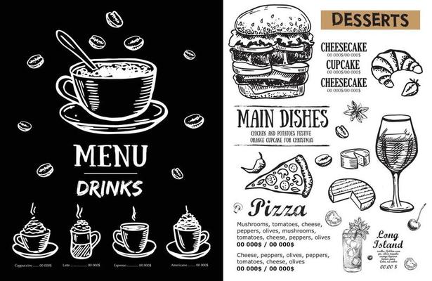 Restaurant menu, template design.. Food flyer. Hand-drawn style. Vector illustration.