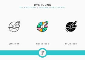 Dye icons set vector illustration with solid icon line style. Color dropper concept. Editable stroke icon on isolated background for web design, user interface, and mobile application