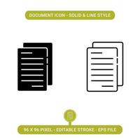 Document icons set vector illustration. Editable solid and thin line icon style. Contract paper concept on isolated background for web design, and UI mobile app.