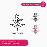 los iconos de flores de tulipán establecen ilustración vectorial con estilo de línea de iconos. icono de trazo editable sobre fondo blanco aislado para diseño web, interfaz de usuario y aplicación móvil vector