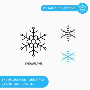 los iconos de copos de nieve establecen ilustración vectorial con estilo de línea de icono. concepto de clima de copo de nieve de hielo frío. icono de trazo editable sobre fondo blanco aislado para diseño web, interfaz de usuario y aplicación móvil vector