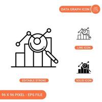 Data graph icons set vector illustration with solid icon line style. Analytics concept. Editable stroke icon on isolated background for web design, infographic and UI mobile app.