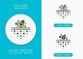 Collagen icons set vector illustration with solid icon line style. Beauty cream concept. Editable stroke icon on isolated background for web design, infographic and UI mobile app.