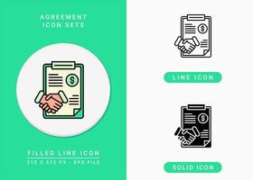 iconos de acuerdo establecen ilustración vectorial con estilo de línea de icono sólido. la gente trata el concepto de colaboración. icono de trazo editable en un fondo aislado para diseño web, infografía y aplicación móvil ui. vector