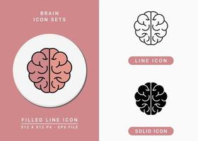 iconos cerebrales establecen ilustración vectorial con estilo de línea de icono sólido. símbolo del sistema de neurología. icono de trazo editable en un fondo aislado para diseño web, interfaz de usuario y aplicación móvil vector