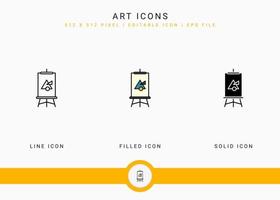 Art icons set vector illustration with solid icon line style. Color palette design concept. Editable stroke icon on isolated background for web design, user interface, and mobile application