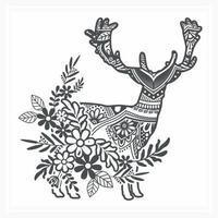 Reindeer Mandala with Flower. Vector, Line Art vector