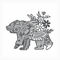 Bear Mandala with Flower. Vector, Line Art vector