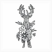 Deer Mandala with Flower. Vector, Line Art vector