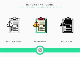 Important icons set vector illustration with solid icon line style. Exclamation mark alert concept. Editable stroke icon on isolated background for web design, user interface, and mobile application