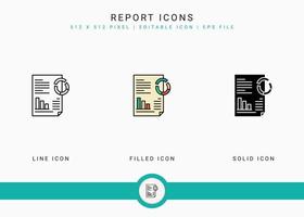 los iconos de informe establecen una ilustración vectorial con un estilo de línea de icono sólido. concepto de verificación de satisfacción del cliente. icono de trazo editable en un fondo aislado para diseño web, infografía y aplicación móvil ui. vector