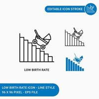 Low birth rate icons set vector illustration with icon line style. Loss birth rate population concept. Editable stroke icon on isolated white background for web design, user interface, mobile app