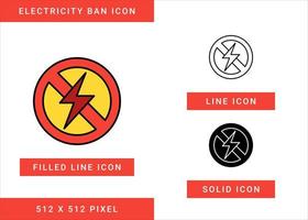 Electricity ban icons set vector illustration with solid icon line style. Power outage symbol. Editable stroke icon on isolated background for web design, user interface, and mobile application