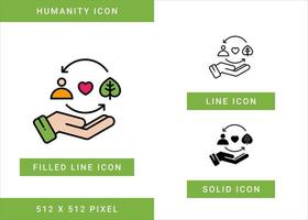 Humanity icons set vector illustration with solid icon line style. Corporate social responsibility symbol. Editable stroke icon on isolated background for web design, user interface, and mobile app