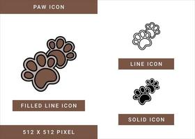 Paw icons set vector illustration with solid icon line style. Dog footprint symbol concept. Editable stroke icon on isolated white background for web design, user interface, and mobile application