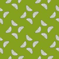Seamless pattern engraved slice lemon. Vintage background piece lemon or lime in hand drawn style. vector