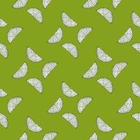 Seamless pattern engraved slice lemon. Vintage background piece lemon or lime in hand drawn style. vector