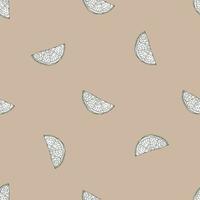 Seamless pattern engraved slice lemon. Vintage background piece lemon or lime in hand drawn style. vector