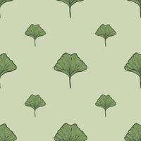 Seamless pattern engraved leaves Ginkgo Biloba. Vintage background botanical with foliage in hand drawn style. vector