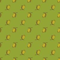 Seamless pattern lemon on branch with leaves engraving. Vintage background of citrus fruits in hand drawn style. vector