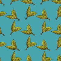 Seamless pattern engraved leaves. Vintage background of tea leaf in hand drawn style. vector