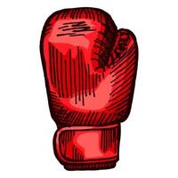 boceto de guante de boxeo rojo en fondo blanco aislado. equipo deportivo antiguo para kickboxing en estilo grabado. vector