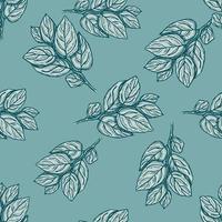 Seamless pattern engraved tree branches. Vintage background summer twigs in hand drawn style. vector