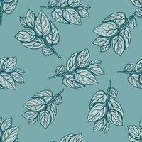 Seamless pattern engraved tree branches. Vintage background summer twigs in hand drawn style. vector