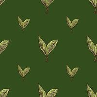 Seamless pattern engraved leaves. Vintage background of tea leaf in hand drawn style. vector