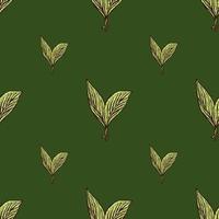 Seamless pattern engraved leaves. Vintage background of tea leaf in hand drawn style. vector