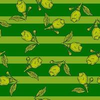 Seamless pattern engraved lemon on branch with leaves. Vintage background lime growing on twig in hand drawn style. vector