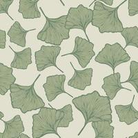 Seamless pattern engraved leaves Ginkgo Biloba. Vintage background botanical with foliage in hand drawn style. vector