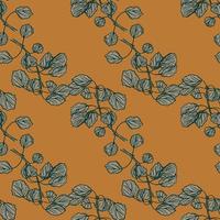 Seamless pattern engraved tree branches. Vintage background summer twigs in hand drawn style. vector