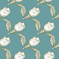 Seamless pattern engraved lemon on branch with leaves. Vintage background lime growing on twig in hand drawn style. vector