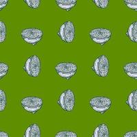 Seamless pattern lemon half engraving. Vintage background of citrus fruits in hand drawn style. vector