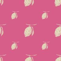 Seamless pattern lemon on branch with leaves engraving. Vintage background of citrus fruits in hand drawn style. vector