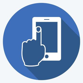 icono usando teléfono celular. adecuado para el símbolo de acciones manuales. estilo de sombra larga. diseño simple editable. vector de plantilla de diseño. ilustración de símbolo simple