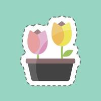 Sticker line cut Tulips in Pot. suitable for Spring symbol. simple design editable. design template vector. simple symbol illustration vector