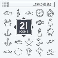 Sea Icon Set. suitable for Education symbol. line style. simple design editable. design template vector. simple symbol illustration vector