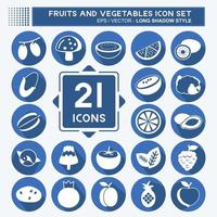 Fruits and Vegetables Icon Set. suitable for Education symbol. long shadow style. simple design editable. design template vector. simple symbol illustration vector