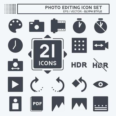 Photo Editing Icon Set. suitable for Web Interface symbol. glyph style. simple design editable. design template vector. simple symbol illustration